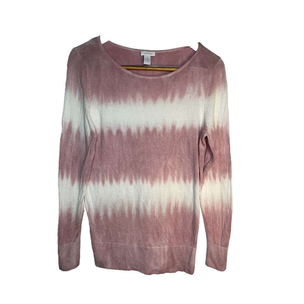 Chicos Dip Tie Dye Rose Pink Knit Sweater Blouse 1 Top M 6 8